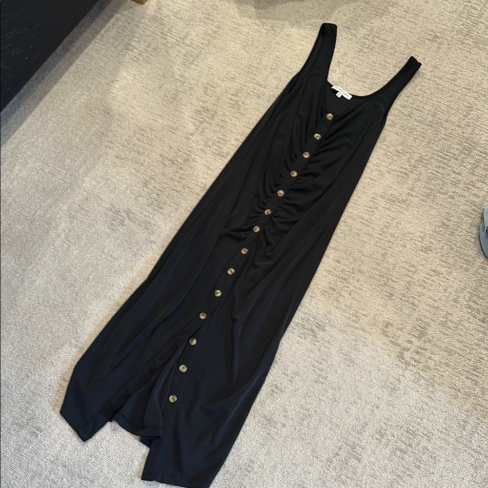 Black Button-Down Fitted Ribbed Dress